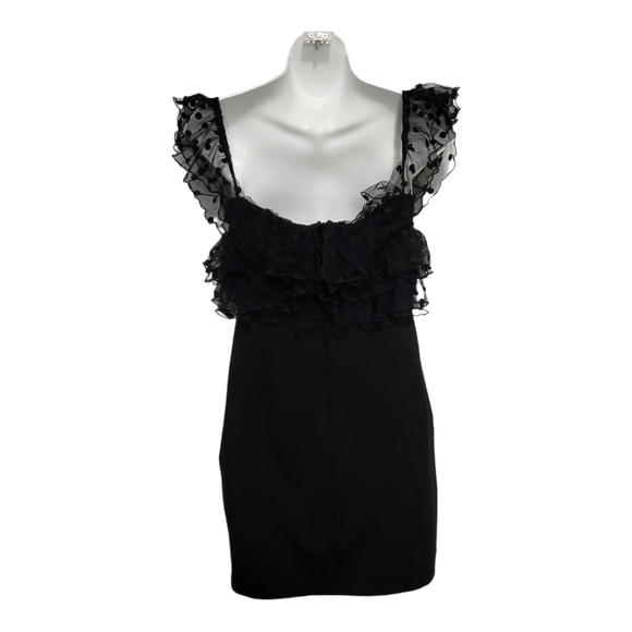 Forever 21 Little Black Mini Dress Size Medium Ruffle Mesh Fancy Gothic Wedding - Picture 2 of 7